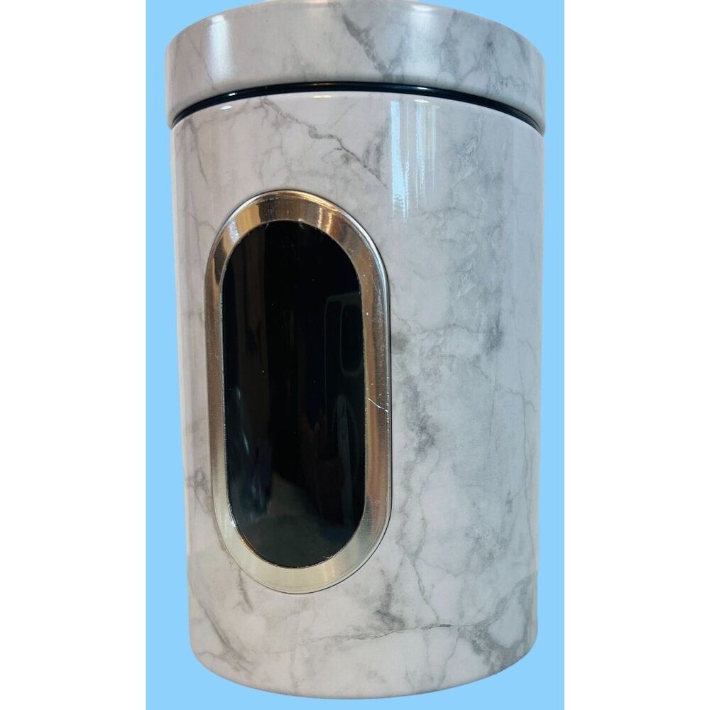(3) Marble Design‎ Aluminum Canisters Clear Window Lid Christmas Gift Cookies